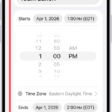 A calendar event showing settings for the time and time zone of the event.