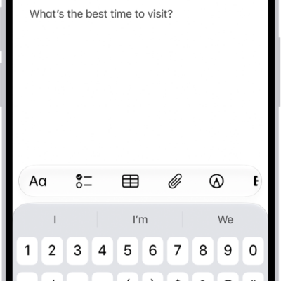 A Quick Note showing a link to a location in Maps and text underneath. The Save button is on the top left.