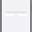 A locked PDF form showing a password field. At the bottom of the screen are the Markup, Info, and Share buttons.