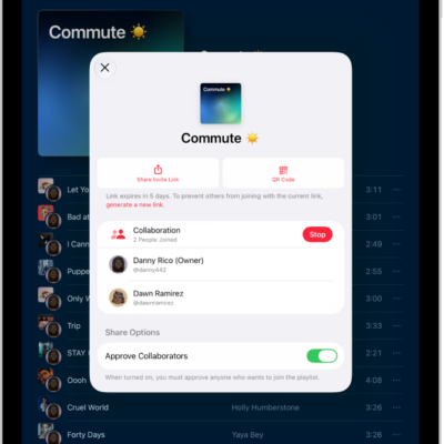 The Manage Collaboration screen in the Music app.