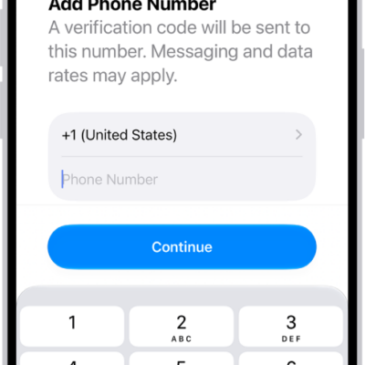 The Add Phone Number screen in Settings.