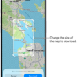 A map of a national park. The park is framed by a rectangle with handles, which can be moved to change the size of the map to download. The selected map's download size is indicated near the bottom of the map. The Cancel and Download buttons are at the bottom of the screen.