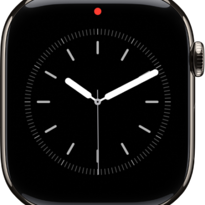 A red dot at the top center of the watch face, indicating unread notifications.