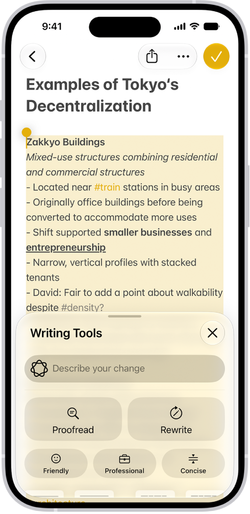 An iPhone showing a story being written in the Notes app. At the bottom of the screen is the Compose with Writing Tools dialog that includes options to refine with ChatGPT, rewrite, choose ChatGPT suggestions, and more.
