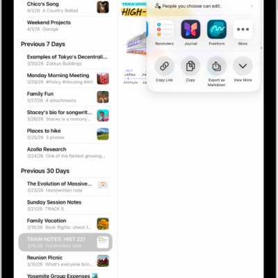 The screen for sharing a photo, with the sharing options immediately below the open photo, including the More button for editing sharing options.