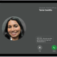 A call screen showing a Live Voicemail from a contact. Below the transcribed text are Stop and Accept buttons for the call.
