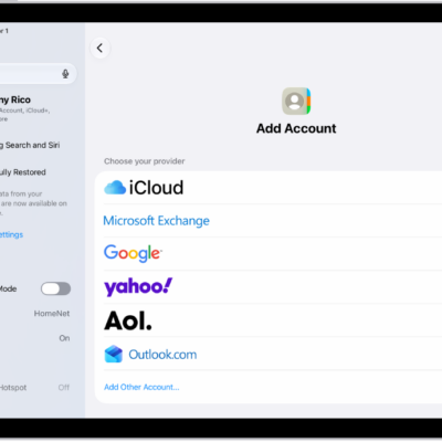 The Add Account screen showing different contacts services.
