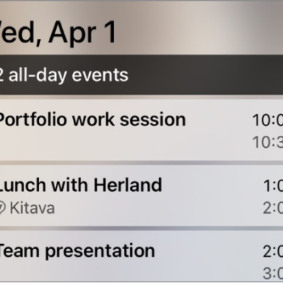 CarPlay showing Maps, Music, and Calendar in the Sidebar. To the right are events for the current day.
