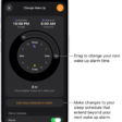A screen for changing the next wake up alarm. The position of the ringing alarm button sets the time of the alarm.