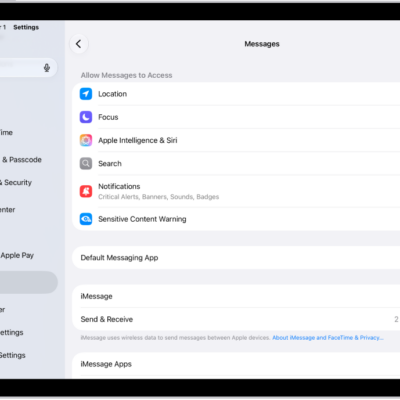 The Messages settings pane with iMessage turned on.