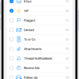 The Mailboxes edit screen. Optional Mailboxes are listed from top to bottom with a checkbox to the left of each option. At the bottom-right corner of the screen is a button labeled New Mailbox.