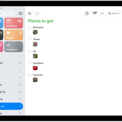 The Reminders app showing a list with photos in each reminder.