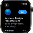 An App Store screen showing the product page of an app with a short description of the app, its ratings, and the Get button on the right.