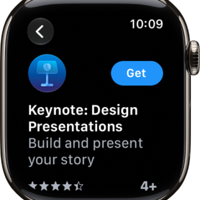 An App Store screen showing the product page of an app with a short description of the app, its ratings, and the Get button on the right.