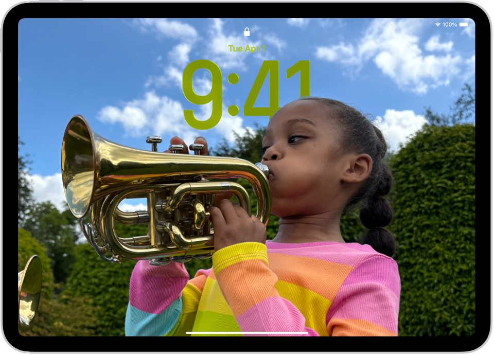 The iPad Lock Screen with a custom photo that fills the screen.