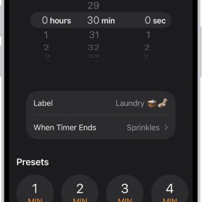 A screen for adding a timer, with settings to set a timer, and a button to start a recently created timer.