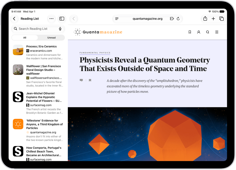 In Safari, the Reading List is open in the sidebar on the left and displays a list of websites saved to the Reading List.