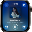 The Now Playing screen in the Music app. Album art is in the middle, the song title and artist are below. At the bottom of the screen are the Previous, Play/Pause, and Next buttons. The More Options button is at the top right. The Back button is at the top left.
