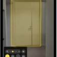 The Magnifier app is open and a door is being detected. A description shows how far away the door is.