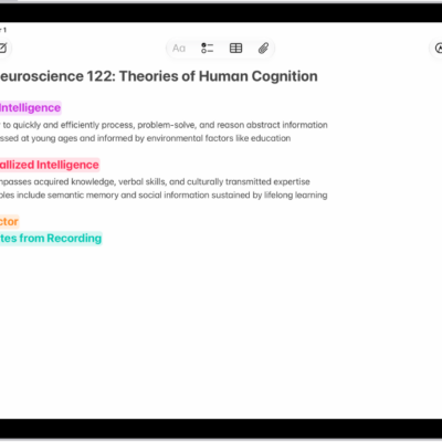 A note in the Notes app, with collapsible headings at the top of the screen.