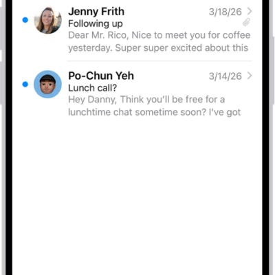 The Inbox, showing a list of messages. Above the list of messages is the label Filtered by Focus, and to the right of that it says Turn Off.