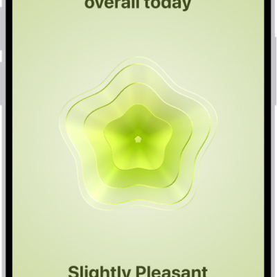 A screen in the Health app identifying the current mood as Slightly Pleasant. At the bottom of the screen is a slider to adjust the level of the emotion.