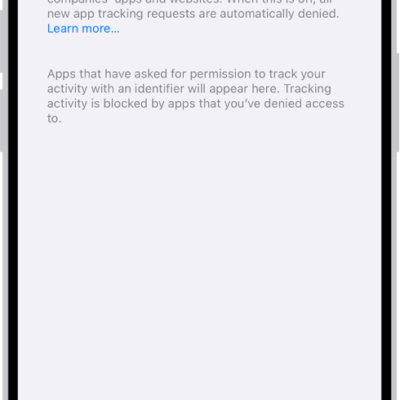 The Tracking screen, with a setting to control whether apps can request to track you across websites or apps owned by other companies.