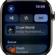 The tracklist window showing Shuffle, Repeat, and Auto Play buttons at the top, and one track directly below. Near the bottom, another track appears below Playing Next. A Close button is at the top left.