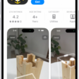 The information page for an app in the App Store. The page shows the Get button, ratings, age ratings, the developer, screenshots, and more. At the bottom, from left to right, are the following buttons: Today, Games, Apps, Arcade, and Search.