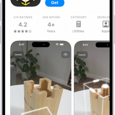 The information page for an app in the App Store. The page shows the Get button, ratings, age ratings, the developer, screenshots, and more. At the bottom, from left to right, are the following buttons: Today, Games, Apps, Arcade, and Search.