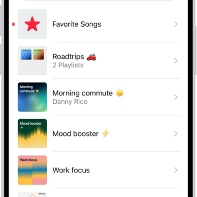 The Library tab showing the list of playlists. At the top are buttons to create a new playlist or create a new folder.