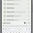 A Safari search screen, with the onscreen keyboard at the bottom of the screen. Above the keyboard, the search field contains text, and related search suggestions are listed above.