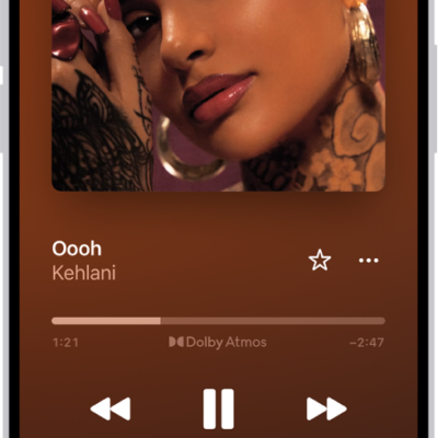 The playback controls for Music, including the Playback Destination button at the bottom of the screen.
