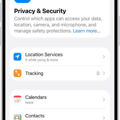 The Privacy & Security screen in Settings.