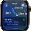 The Maps app showing an overview of driving directions. The first leg of the trip is shown at the bottom.