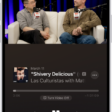The Now Playing screen in the Podcasts app, showing a video. Below the video is the podcast artwork, the episode title, the playback controls, and the volume slider. At the bottom of the tab are the View Transcript button, the AirPlay icon, and the Playing Next button.