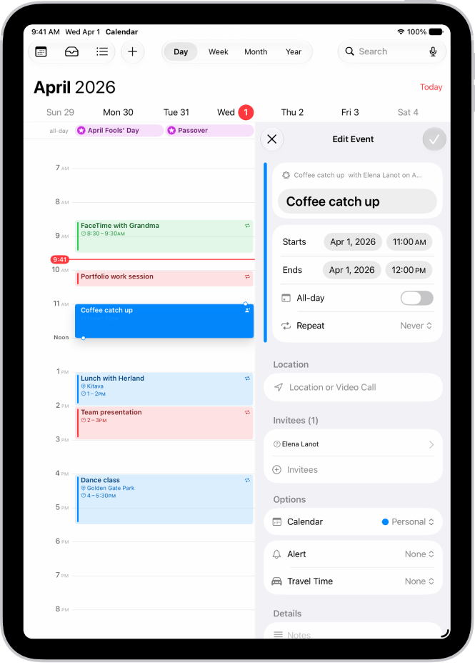 A calendar event created with a description.