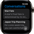 The Siri app showing two conversations. A button to start a new conversation appears at the bottom of the screen.