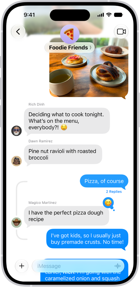 A group conversation including shared files.