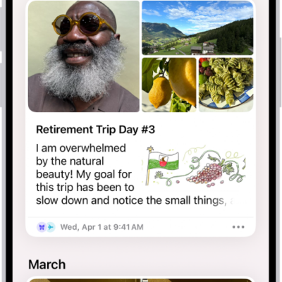 A screen in the Journal app showing journal entries with the Search button at the top right.
