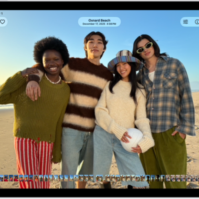 A photo is open in the Photos app and fills the center of the screen.