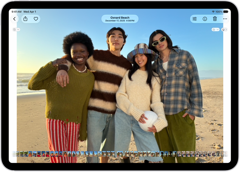 A photo is open in the Photos app and fills the center of the screen.