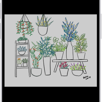 An iPhone showing a zoomed in illustration of plants.