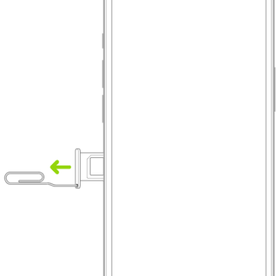 A paper clip or SIM eject tool is inserted into the small hole of the tray on the left side of iPhone to eject and remove the tray.
