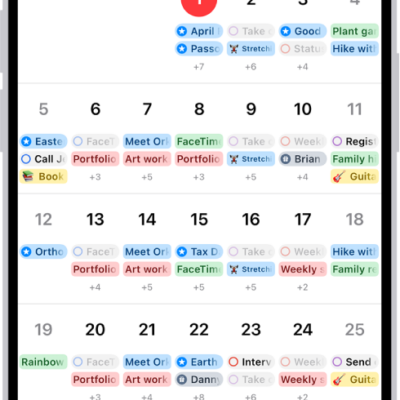 A calendar in Month view showing events and reminders.
