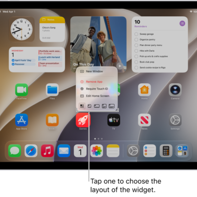 A Home Screen showing an app pop-up menu being used to transform an app icon into a widget for the app.