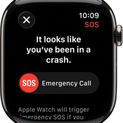 The Crash Detection screen showing the SOS slider to start an emergency call.
