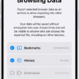 The Export Browsing Data screen, showing the data you can export from Safari to another browser.