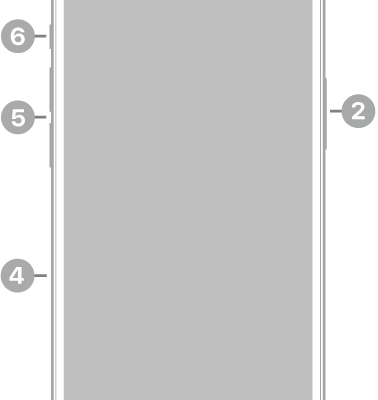 The front view of iPhone 15. The front camera is at the top center. The side button is on the right side. The USB-C connector is on the bottom. On the left side, from bottom to top, are the SIM tray, the volume buttons, and the Ring/Silent switch.