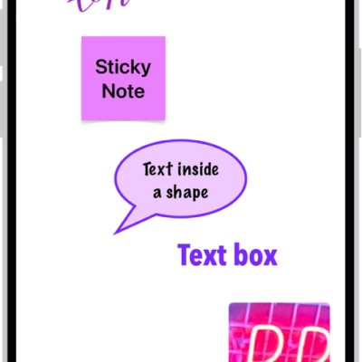 A Freeform board with text rendered in a drawing, sticky note, shape, text box, and image.